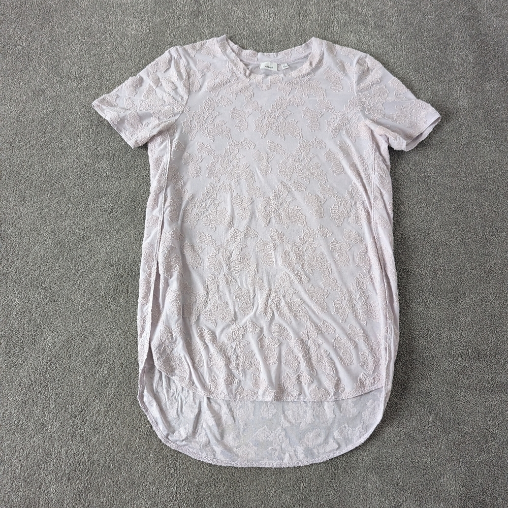 Aritzia Wilfred Women's Blush Short Sleeve Sheer Floral Tunic Top, Size Small
